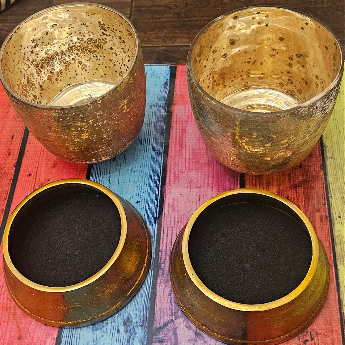 Vintage Inspired Gold Mercury Glass Pedestal Votive Candle Holders Set ...