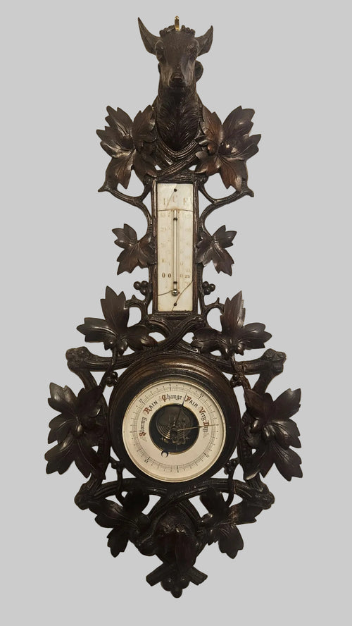 Antique Brienz Black Forest 'Jagdstil' Barometer & Thermometer c.1890