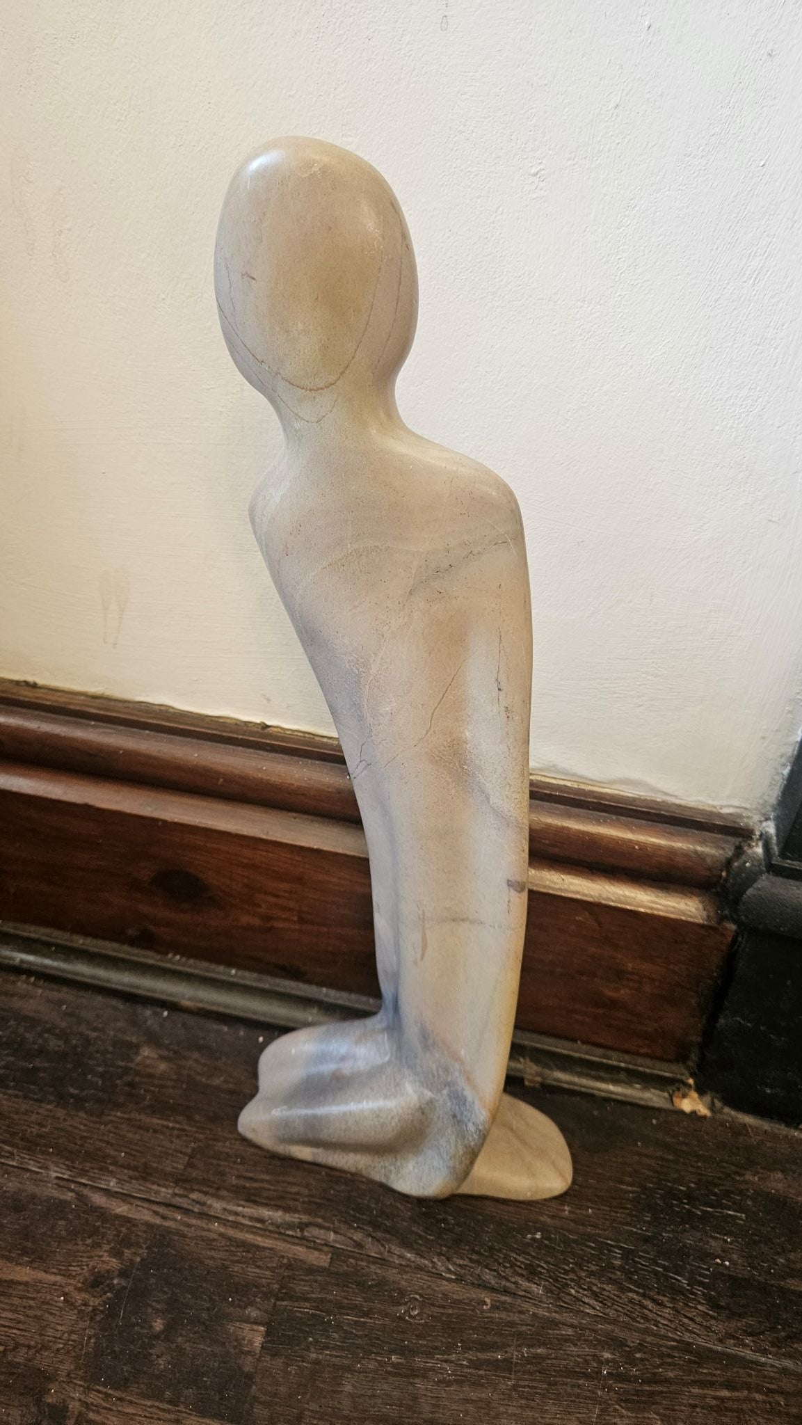 Mid-Century Modernist Abstract 'Kneeling Figure' Hand-Carved Natural Stone Sculpture