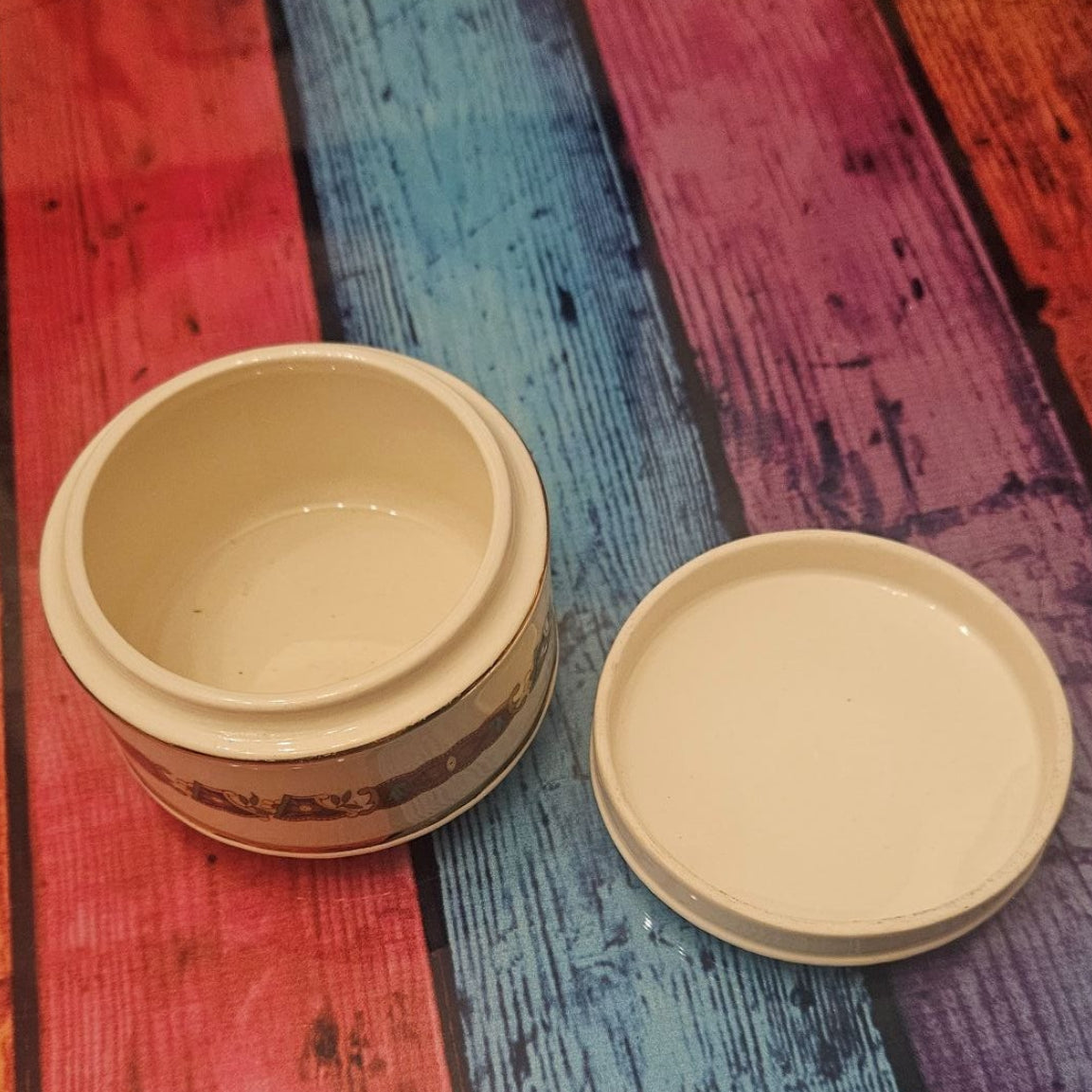 Inside with lid separate Vintage Mid Century Sadler England Ceramic Trinket Jar