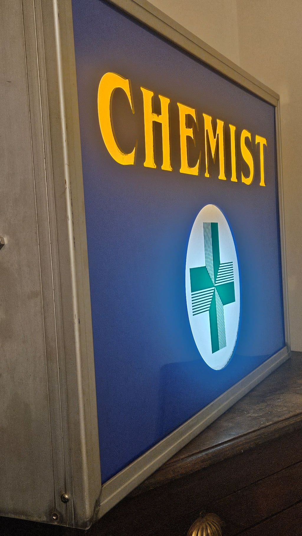 Side view of Monumental Statement Piece Vintage Double-Sided 'Chemist' Light Box