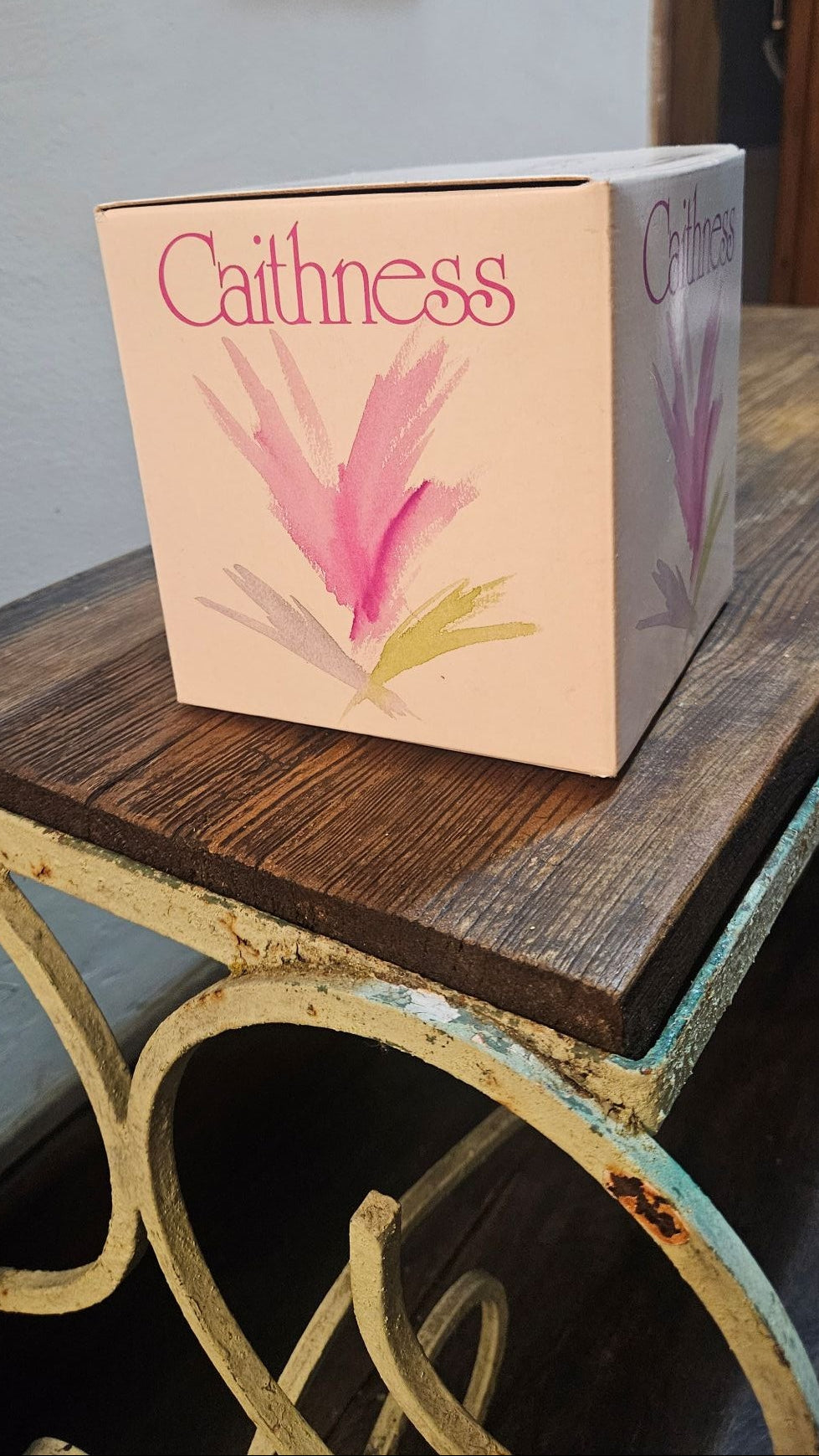 Original box containing Vintage Caithness Etched Glass Grapevine Motif Bowl Vase