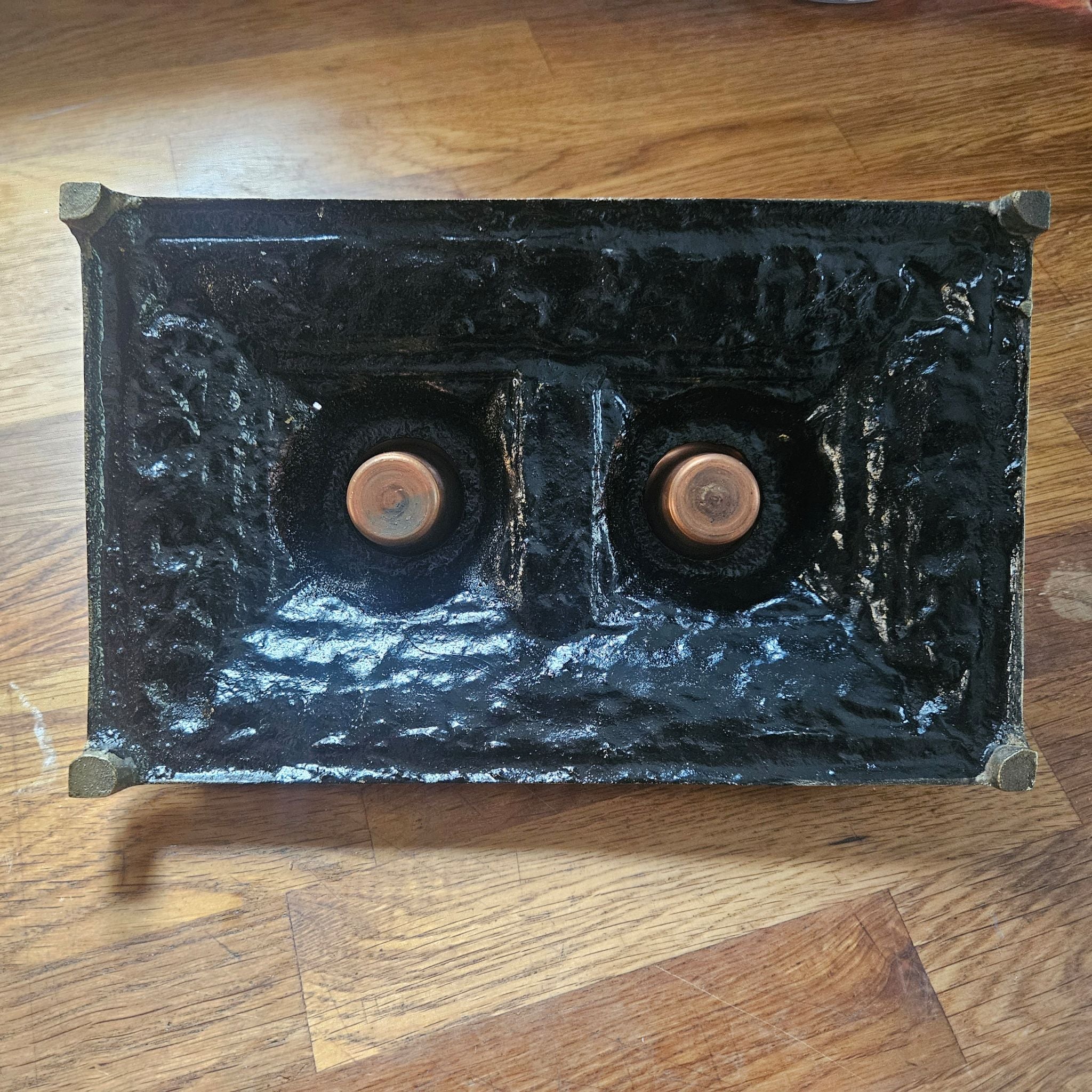 Base of Victorian Style Double Inkwell Desk Stand Ornate 1.63kg Cast Brass