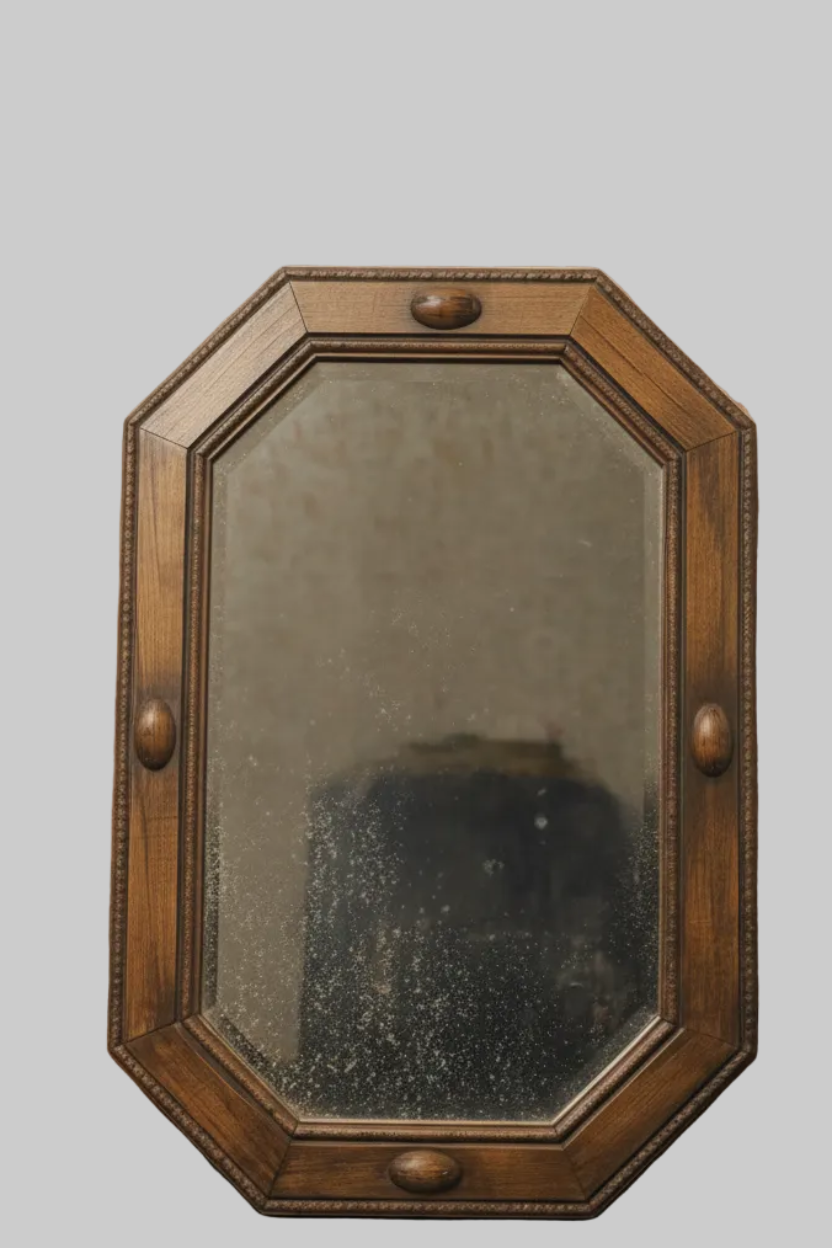 Antique Victorian Oak Octagonal Mirror with Bevelled Foxed Glass (circa 1880–1910)